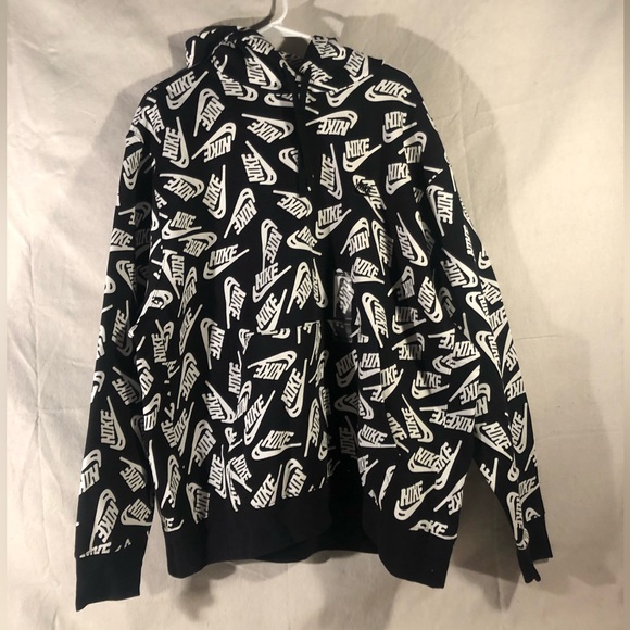 Nike Other - Nike Black White Logo All Over Print Hoodie Pullover Mens XL XXL